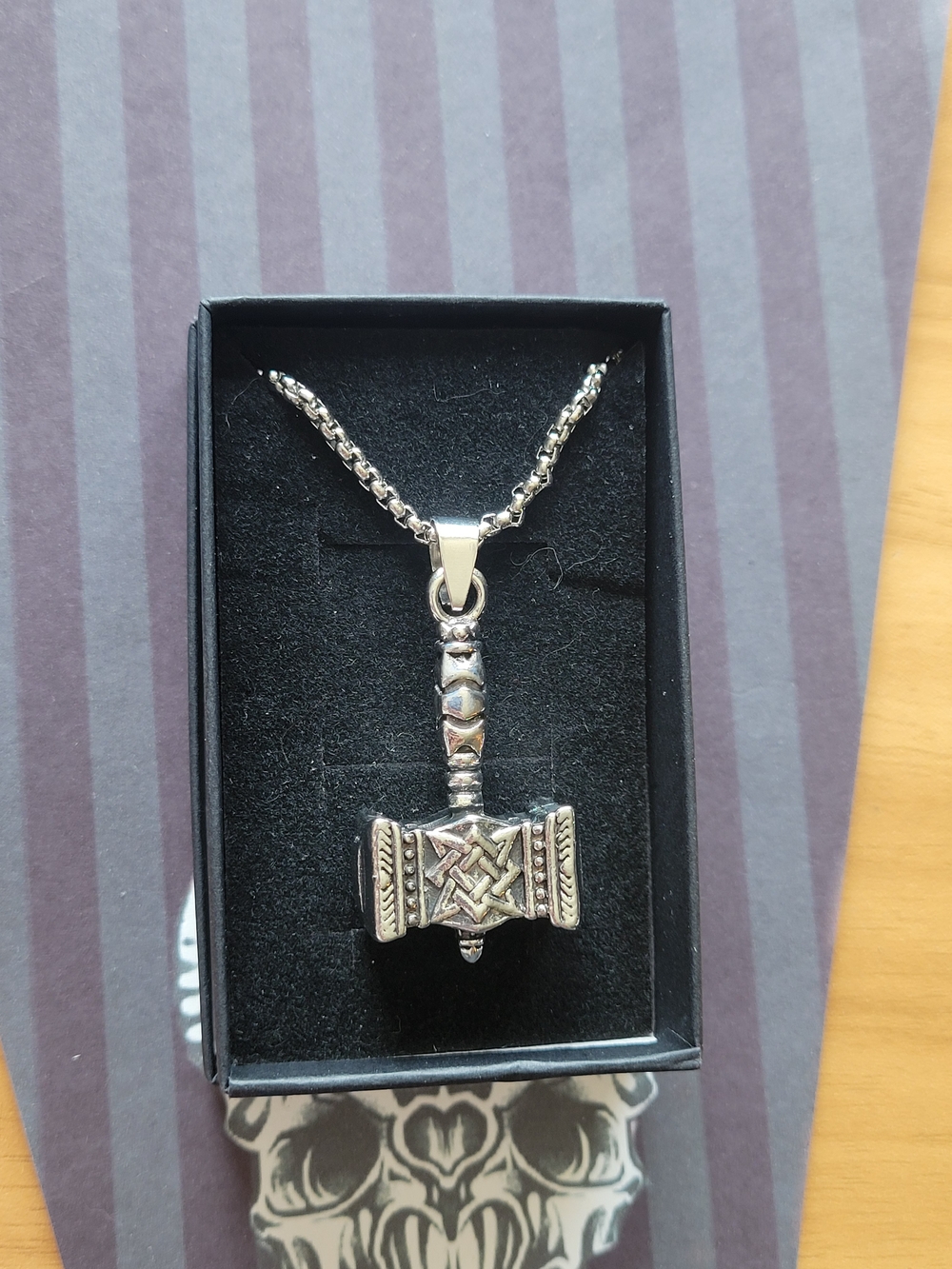 💀NEW💀Stainless Steel Hammer Pendant Necklace - Silver Tone Celtic Design